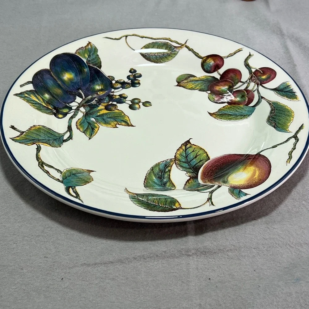Pier 1 Macintosh Dinner Plates Set of 2 White Fruit Harvest Cottagecore 10.25in